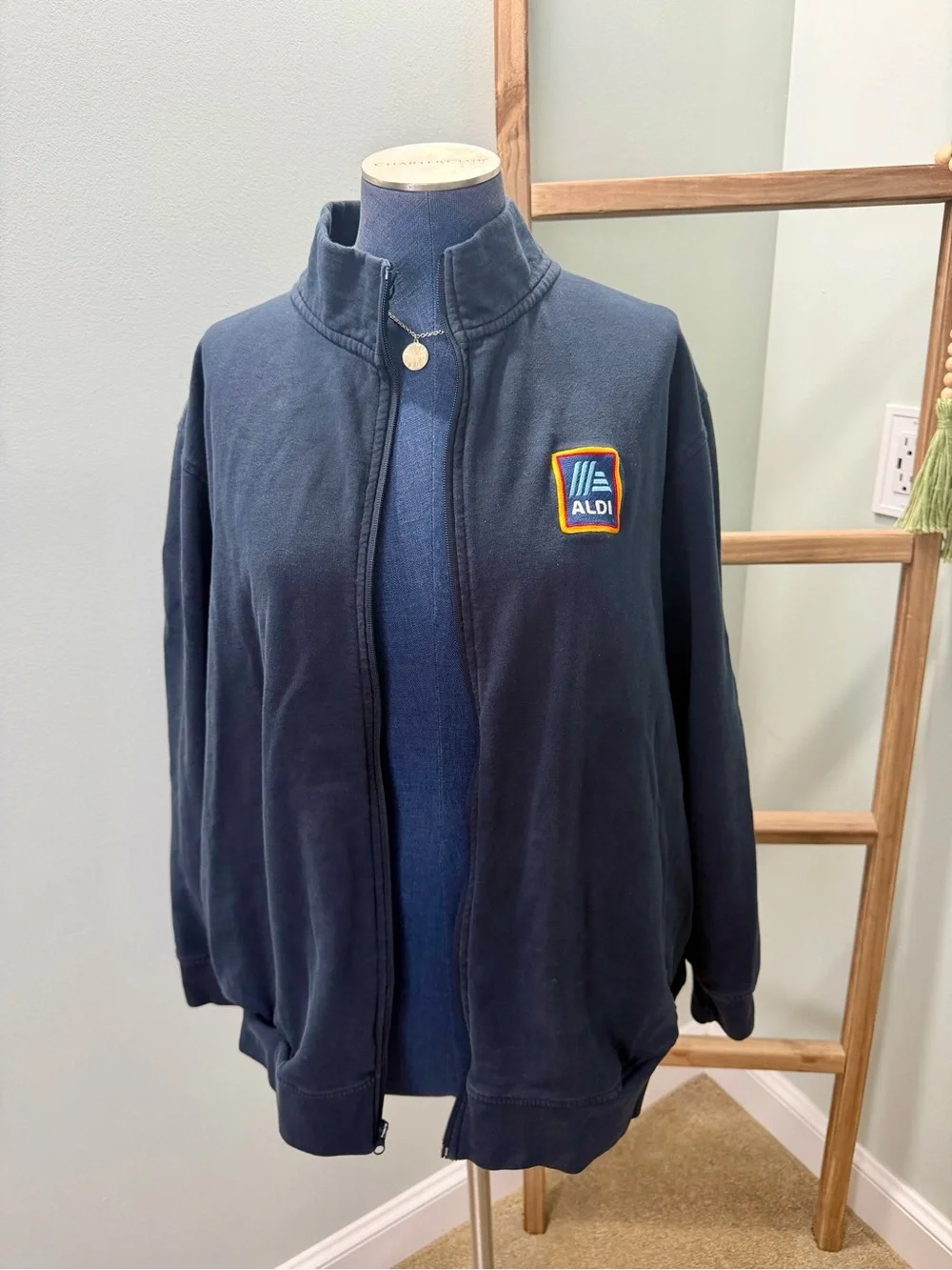 Vantage Aldi Navy Blue Employee Full Zip Jacket Uniform Size XL